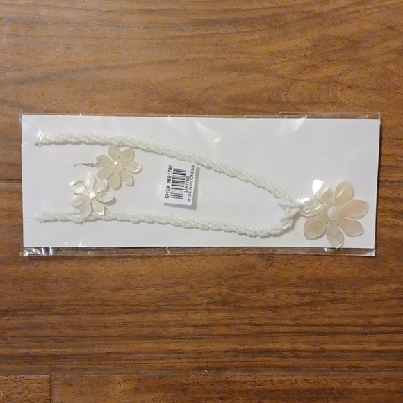 White Shell Earrings and Beaded Necklace - Picture 2 of 2
